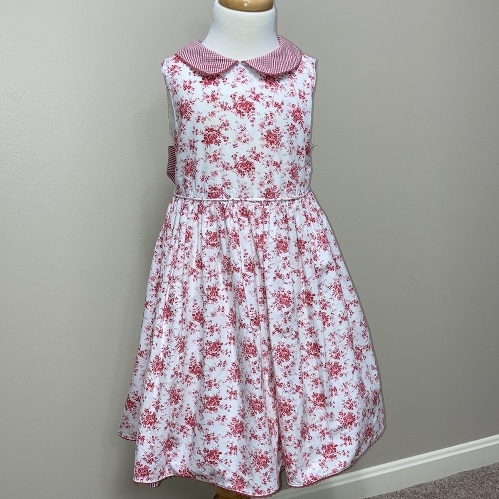 Polly and Friends red gingham and floral Peter Pan collar dress 6x